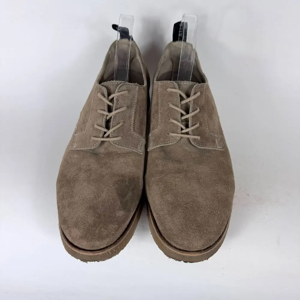 AllSaints Derby Shoes Men's 10 Taupe Suede Leather Plain Toe Lace-Up Low Top
